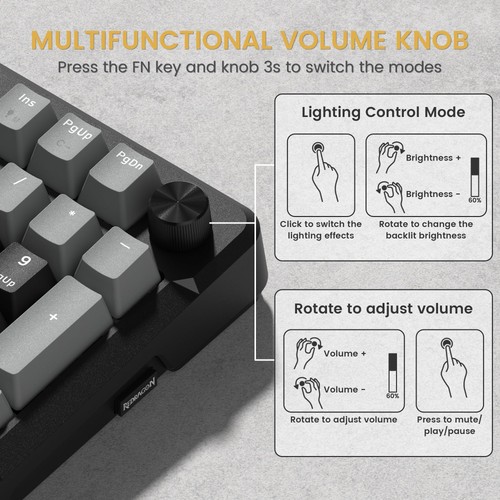 K742 Wireless Mechanical Gaming Keyboard with Knob, Bluetooth 5.0/2.4GHz/USB ... - Picture 8 of 9