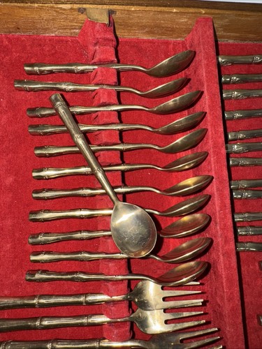 Cubiertos y estuche Supreme de bambú dorado vintage de acero inoxidable de 144 piezas Japón - Imagen 7 de 22