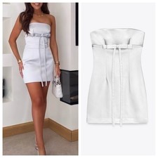 NEW ZARA STRAPLESS SATIN DRESS WITH BOW - Pearl Gray - SIZE: Medium