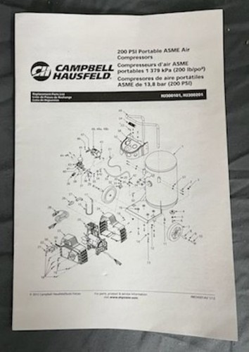 Campbell Hausfeld Portable ASME Air Compressor Manual & Guide HJ300101, HJ300201 - Picture 2 of 3