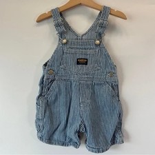 VTG OshKosh B  Gosh Striped Classic Vestbak 18M Overall Shortalls Unisex Railroad