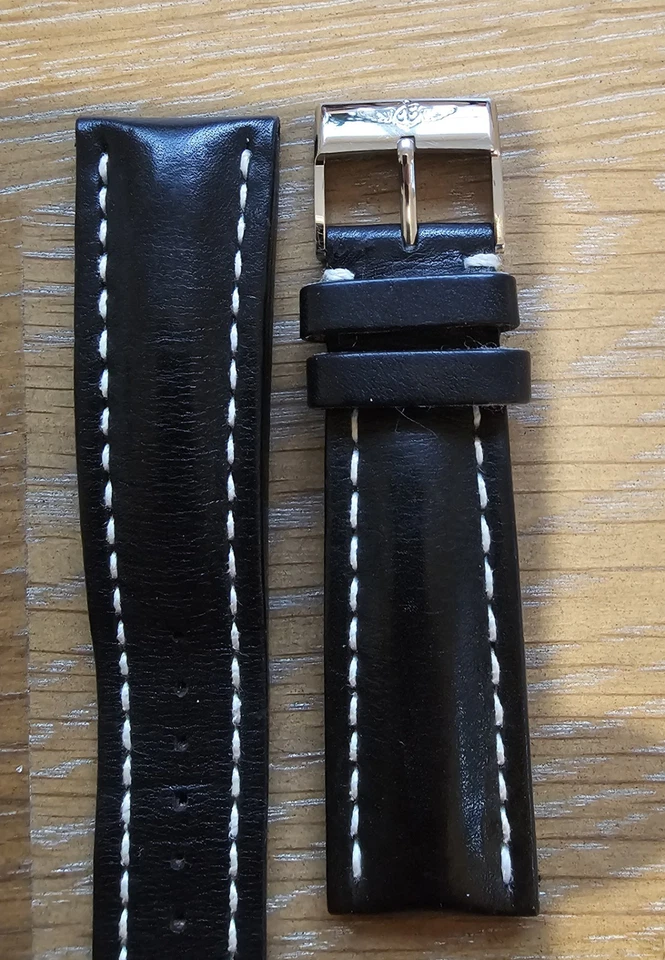 Correa Breitling genuina de 24 mm de cuero negro Foto 2 de 4