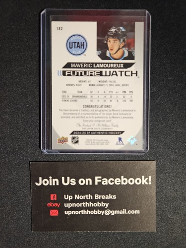 Reloj Future Auténtico 2024-25 SP Automático #182 Maveric Lamoureux RC/999 - Imagen 2 de 2