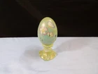 Fenton Hand Painted Topaz Vaseline Carnival Glass Egg Butterfly Design GLOWS