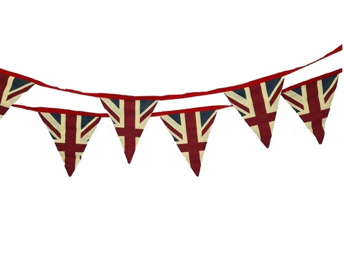 Vintage British Union Jack Flag Cotton Fabric VE Day Celebration Bunting 5meter - Picture 4 of 4