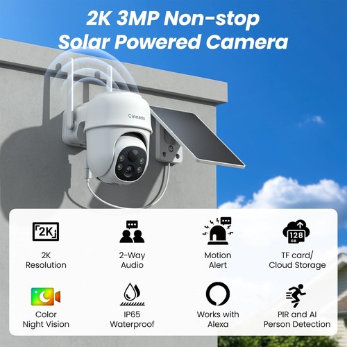 Telecamere di Sicurezza Solari Wireless 2K con Visione 360° e Audio Bidirezionale, Set di 2 - Foto 4 di 11