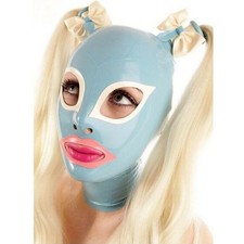 Latex Hood with Golden Wigs Rubber Mask with Back zipper Club Wear Costume BDSM