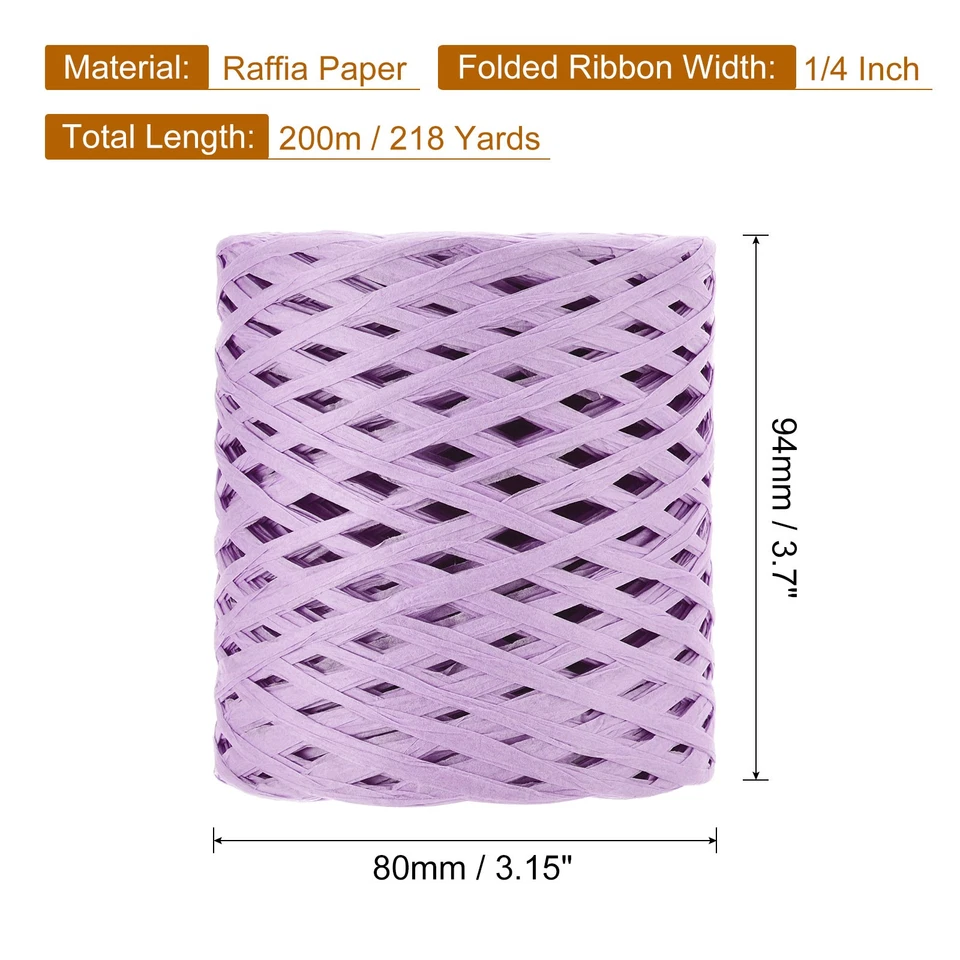 Cinta artesanal de papel de rafia, cuerda de cuerda de rafia de 1/4 de pulgada, 218 yardas púrpura Foto 2 de 4