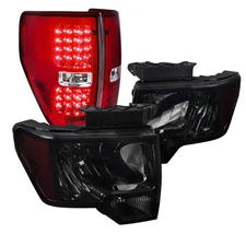 For Ford F150 Smoke Lens Headlights Headlamps+Red LED Tail Lamps Brake Lights Pa
