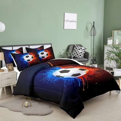 Teen Boys Bedding Set Twin Size,Graffiti Football Comforter Set Twin,Boys Spo... - Picture 3 of 8