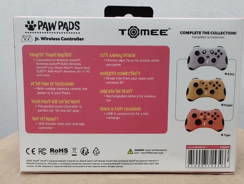 Tomee Paw Pads Kitty Themed Nintendo Switch Windows PC Kids Wireless Controller - Picture 7 of 16