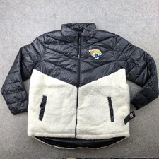 Jacksonville Jaguars Jacket Womens XL Black White Puffer Fleece Mixed Media NFL