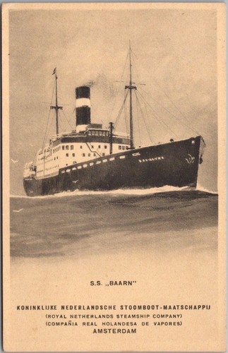 Vintage 1930s ROYAL NETHERLANDS STEAMSHIP CO. Postcard "S.S. BAARN" Ship View - Picture 1 of 2