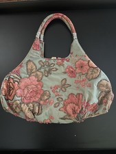 Vintage Boho Handbag Sage Green Beaded Pink Floral Design