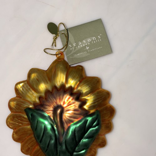 Vintage Sonnenblume mundgeblasenes Glas Ornament Neu mit Etikett Seasons Of Cannon Falls 5 Zoll - Bild 4 von 5