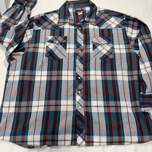 Camicia western uomo Wrangler vintage a quadri Big Man 3X Pearl Snap made in USA - Foto 3 di 12