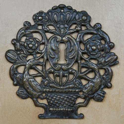 RARE EXTRA LARGE Brass ANTIQUE Keyhole Cover Door Chest - 15cm - 6"