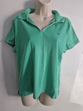 Tommy Hilfiger Women's Size XL Green Polo Collar Top – Classic Preppy Logo Style