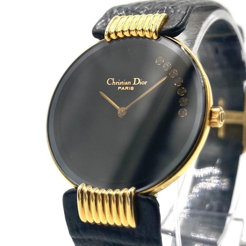 Christian Dior Quartz Watch Wristwatch Logo Black Gold Women's Authentic - Picture 11 of 24