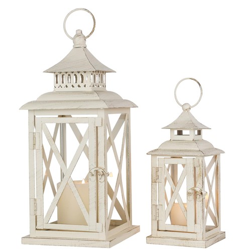 Linternas Decorativas Exterior e Interior, Juego de 2 (14" y 10") Linternas de Metal Beige De... - Imagen 1 de 9
