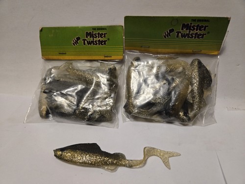 2 12 Packs Of Vtg Mister Twister 4" Sassy Shiner Clear Flake/black Swimbaits