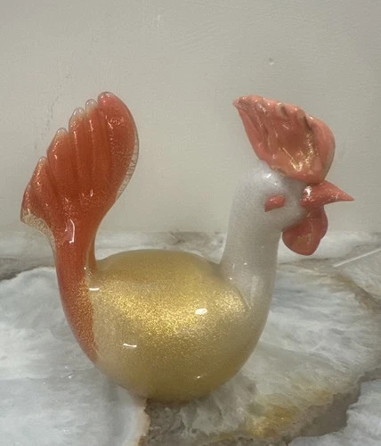 Vintage MURANO Glass Gold & Orange ROOSTER Dino Martens Venini Barovier Era