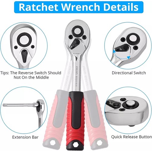 46 Tlg 1/4" Steckschlüssel Satz Set Knarrenkasten Ratschenkasten Nusssätze Tool - Bild 8 von 14