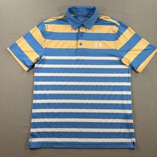Under Armour UA Playoff 3.0 Stripe Polo Shirt Mens Medium Blue Short Sleeve Golf