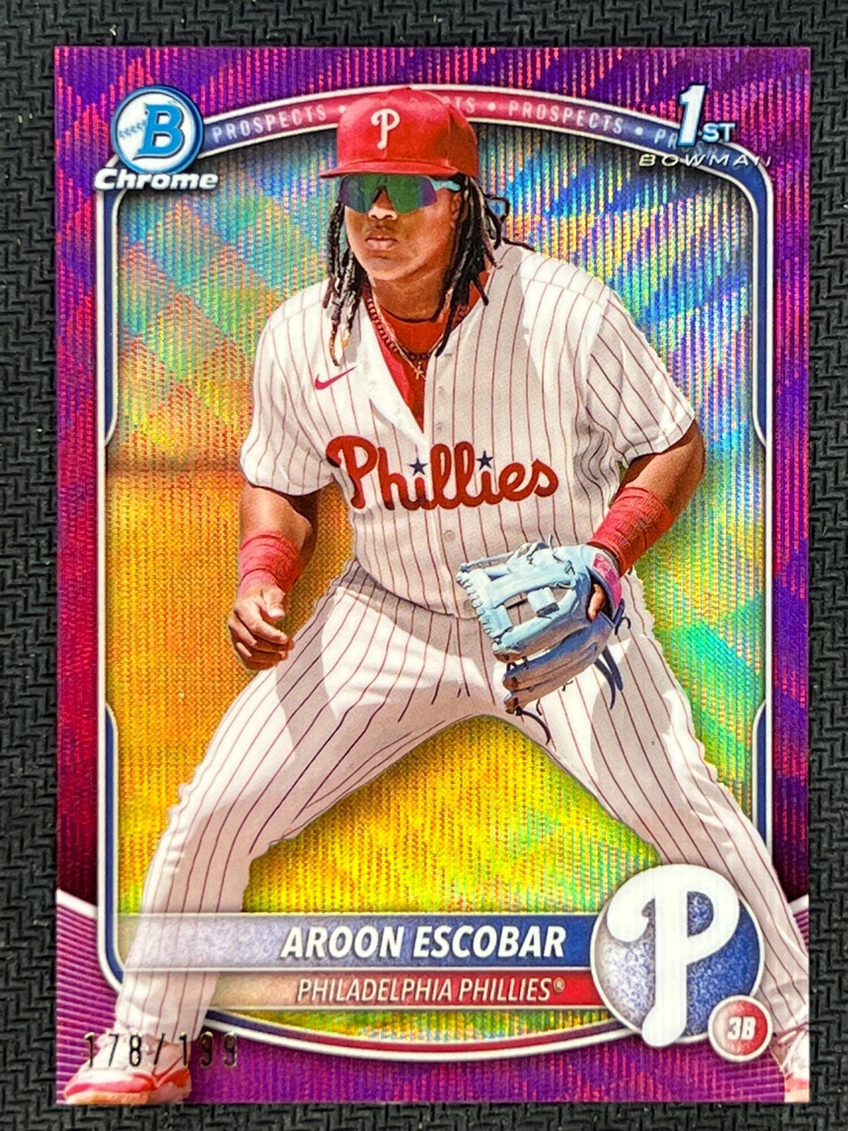 2025 Bowman Chrome Prospects Purple Wave #BCP-65 Aroon Escobar 1st 178/199