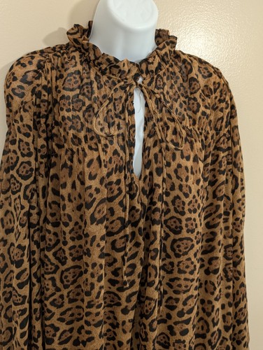 NWT H&M Tiered Dress Womens XXL Brown Leopard Print Ruffles Sheer Lined Flowy - Picture 3 of 23