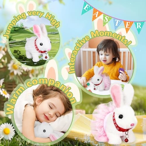 Easter Bunny Stuffed Animal, Ideal Easter Gifts for Kids 3-5, Hopping White - Picture 6 of 7