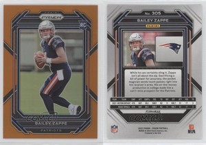 2022 Panini Prizm Rookies Orange Prizm /249 Bailey Zappe #305 Rookie RC