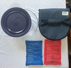 Vintage Pyrex Portables 7404-S 4.5qt Round Fluted Bowl with Lid & Blue Carry Bag