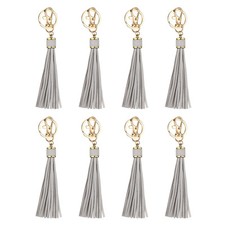 8pcs PU Leather Tassels, 6" Keychain Tassel with Key Rings Grey
