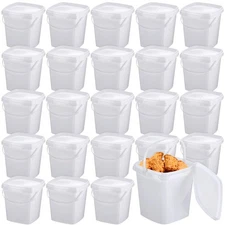 24 Pcs Plastic Food Containers Ice Cream Buckets With Lids And Handle Reusable S