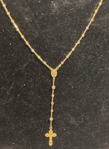 7.36grams Tri-Color Religious Bead 10K Gold 16" Necklace. .099oz AGW. - Picture 2 of 6