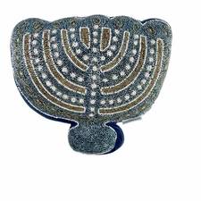 Storehouse Hanukkuh Beaded Menorah Decorative Throw Pillow w/Blue Velvet NWOT