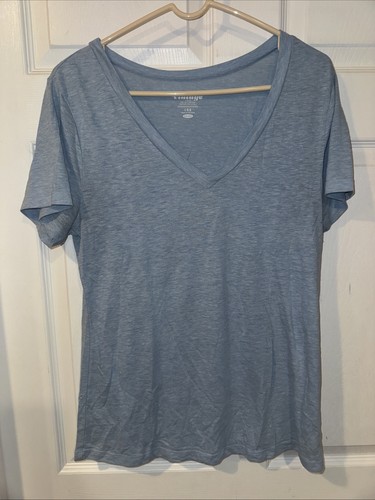 Old Navy Vintage Damen Blau V-Ausschnitt Kurzarm Shirt Größe L