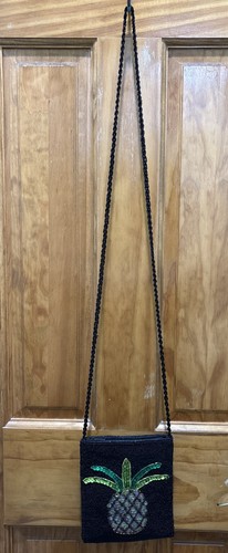 Schwarz Abend formell Pailletten Ananas Perlen Crossover oder Schultertasche Handtasche Tasche - Bild 2 von 4