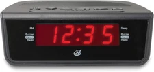 GPX C224B Dual Alarm Clock AM/FM Radio with Red LED Display (Black) Black 