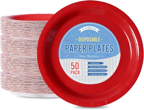 Disposable Paper Plates Red, 50 Count 9” Dinner Plates Bulk for Party Supplie... - Picture 5 of 6