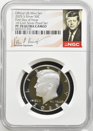 2025 S Kennedy SILVER Proof Set Half Dollar 50C NGC PF70 First Day of Issue FDOI