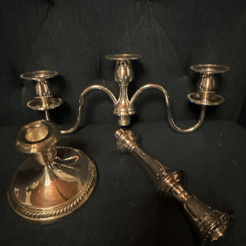 Coppia di candelabri convertibili vintage F. B. Rogers 7583 3 pezzi placcato argento 3 bracci - Foto 6 di 14