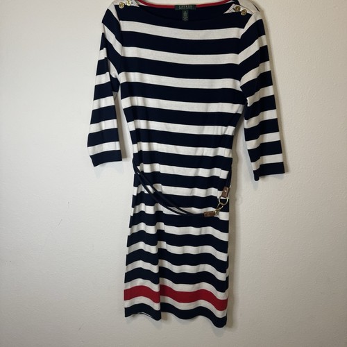 Ralph Lauren Women’s Navy White Striped Dress Coastal Nautical Size medium - Picture 10 of 12