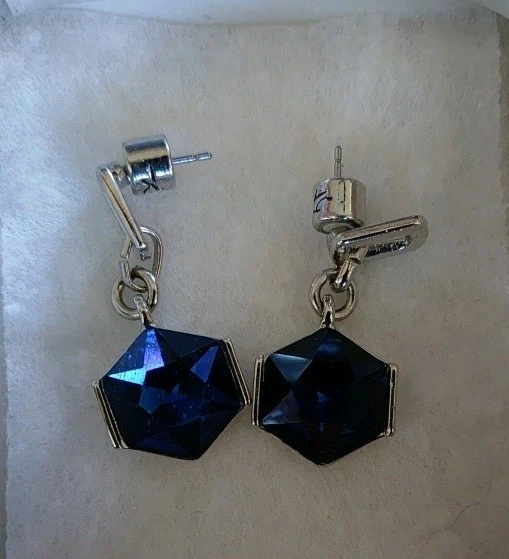 Kenneth Cole Blue Faceted Drop Earrings Hexagonal Silver Tone Royal Blue - Image 2 of 4