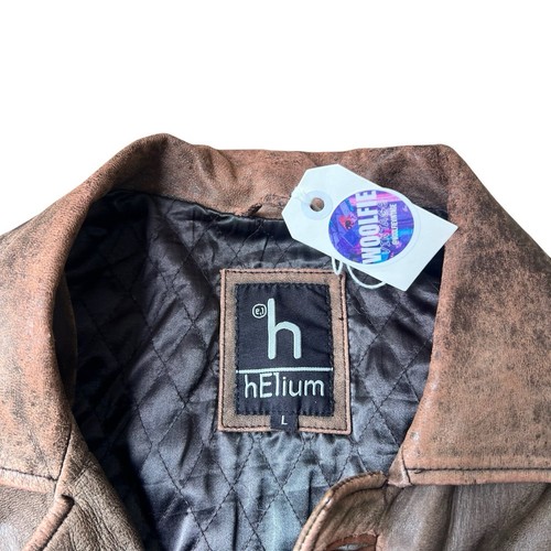 brown distressed leather jacket overcoat helium size large vintage button - Picture 6 of 11
