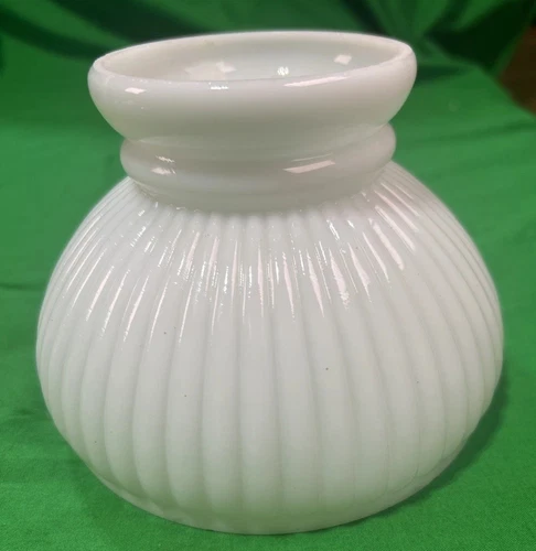 Small Antique Student Lamp Shade 6 Inch Fitter Ribbed Milk Glass