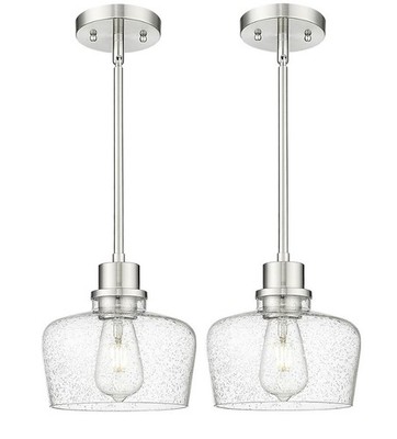Emak 8'' Brushed Nickel Pendant Light 2 Pack, Clear Glass Hanging Lamps Modern