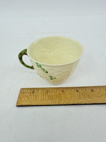 Vintage Belleek Pottery Basket Weave Shamrock Demitasse Cup and Saucer Ireland - Picture 20 of 23
