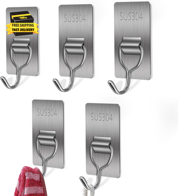 #ad Adhesive Hook for Hanging 8LB Stainless Steel Towel Hooks Waterproof Wall Hoo $8.46